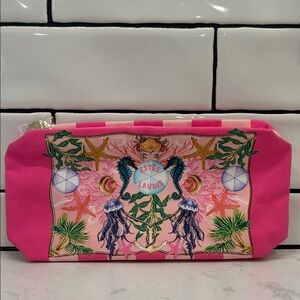 Estee Lauder Vibrant Pink Seahorse Coastal Beach Multicolor‎ Cosmetic Bag NWOT